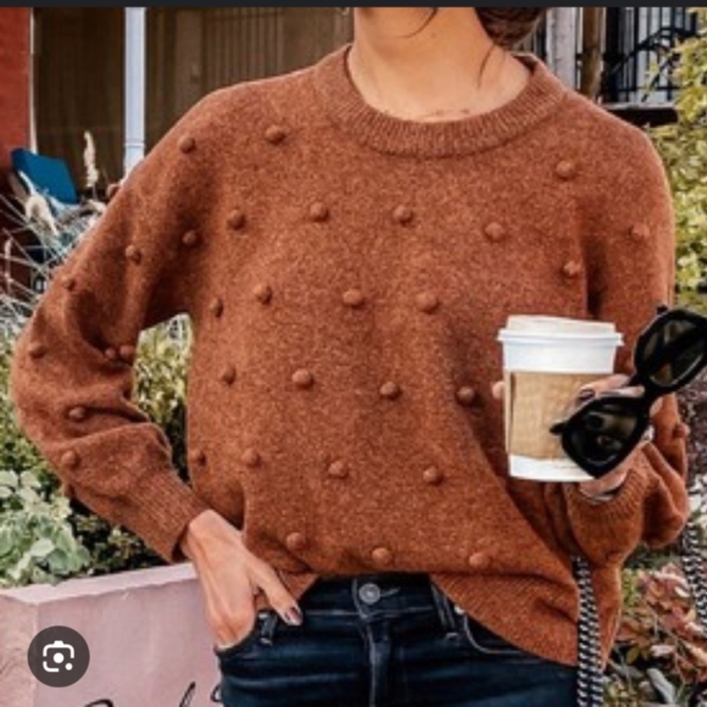 MADEWELL Brown Brockton Bobble‎ Wool Blend Boxy Knit Women's Sweater